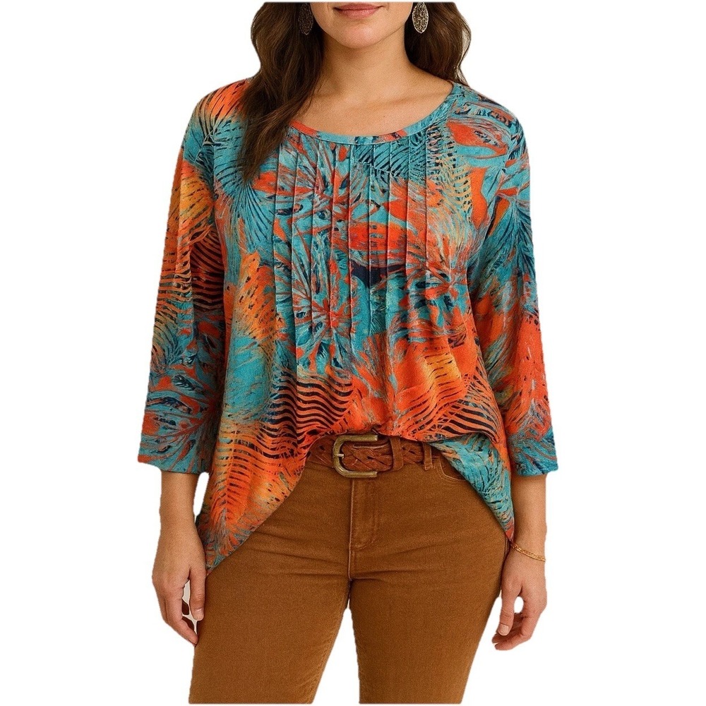 Xieerduo Womens Blouse Top Size L 3/4‎ sleeve Multicolor Round Neck Boho